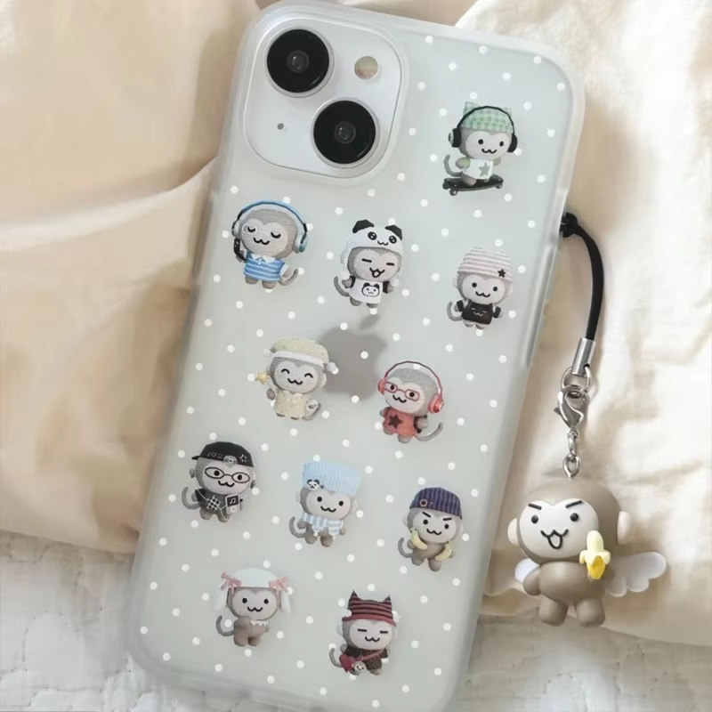Phone Cases Iphone 12 - Simple Kawaii Monkey White Polka Dots